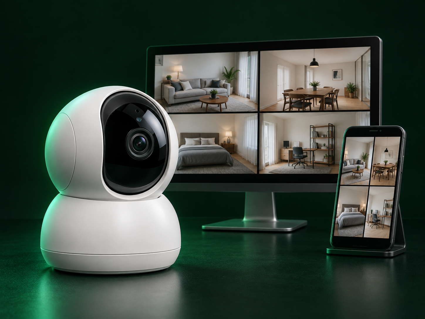 Ilustración de cámara IP, teléfono y monitor de ADAR Vision